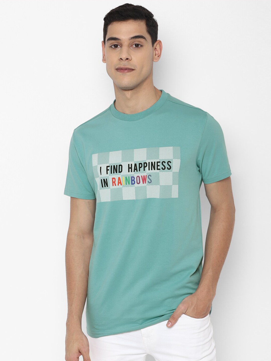 FOREVER 21 Men Sea Green Typography Printed T-shirt