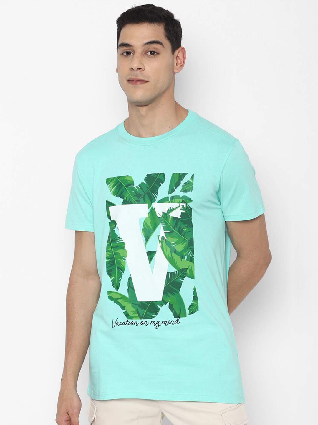 

FOREVER 21 Men Green Tropical Printed T-shirt
