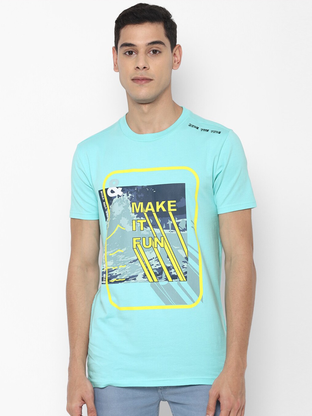 

FOREVER 21 Men Green Typography Printed Applique T-shirt