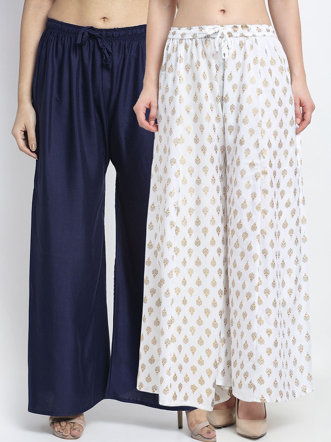 

GRACIT Women Pack Of 2 Navy Blue & White Flared Knitted Ethnic Palazzos
