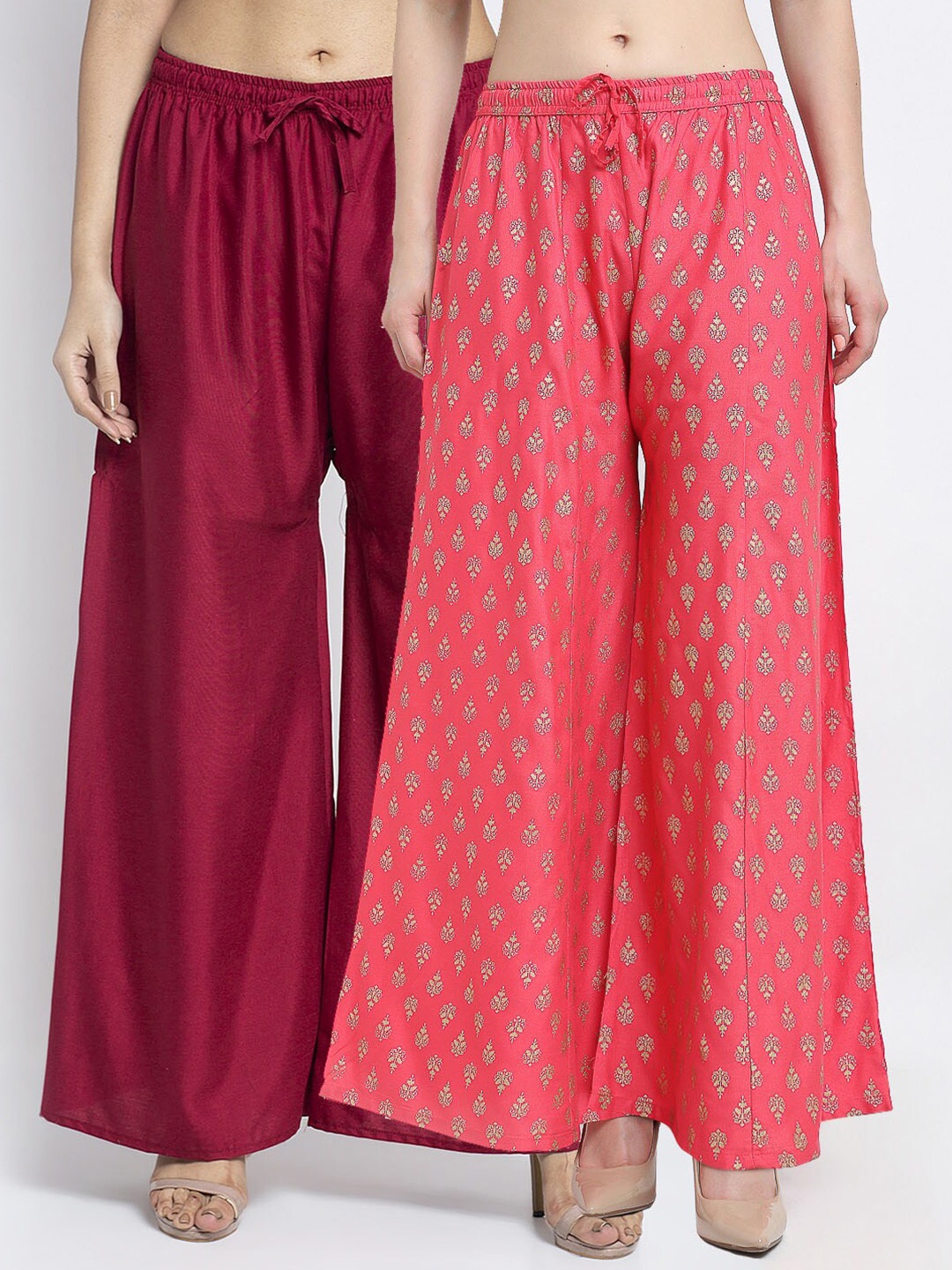 

GRACIT Set of 2 Women Maroon & Pink Ethnic Motifs Printed Flared Ethnic Palazzos