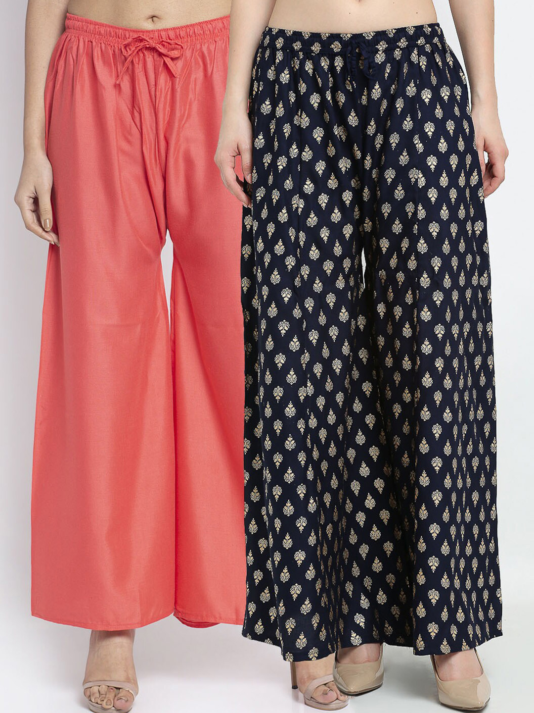 

GRACIT Women Orange & Black Pack of 2 Printed Flared Knitted Ethnic Palazzos