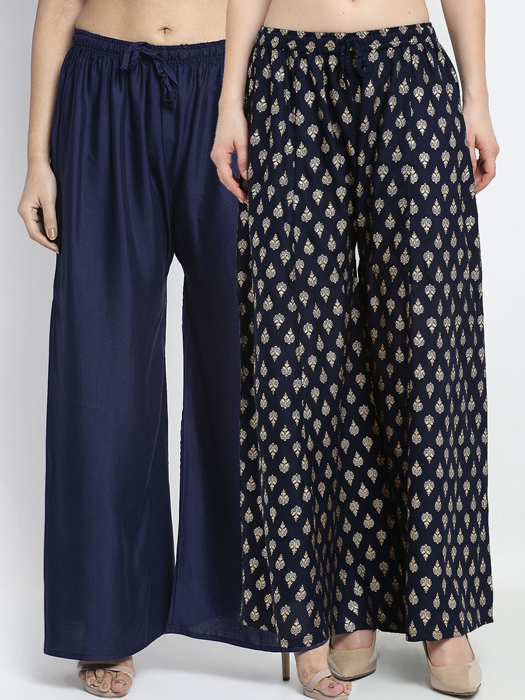 

GRACIT Women Navy Blue 2 Printed Flared Knitted Ethnic Palazzos
