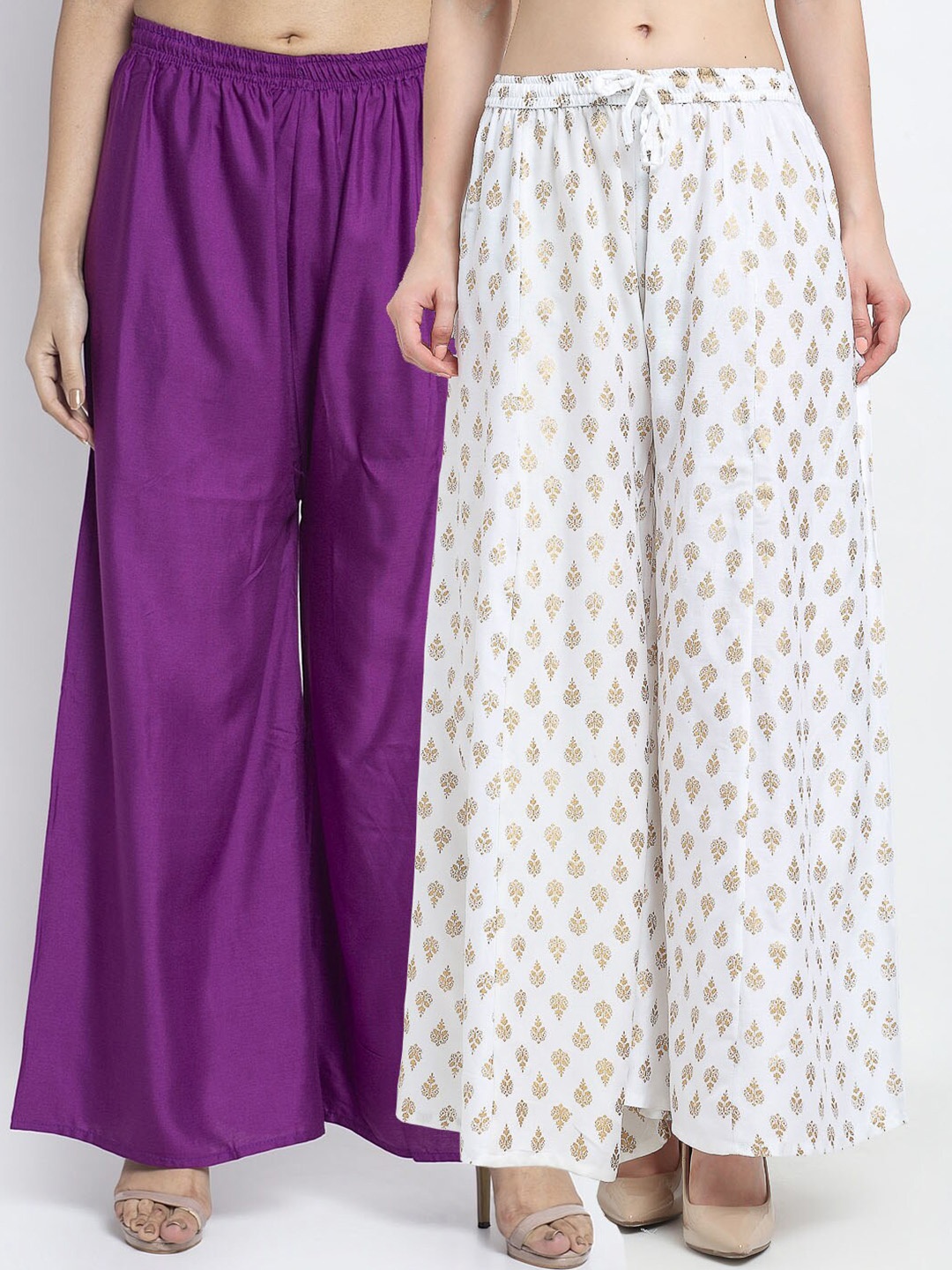 

GRACIT Set of 2 Women Purple & White Ethnic Motifs Printed Ethnic Palazzos
