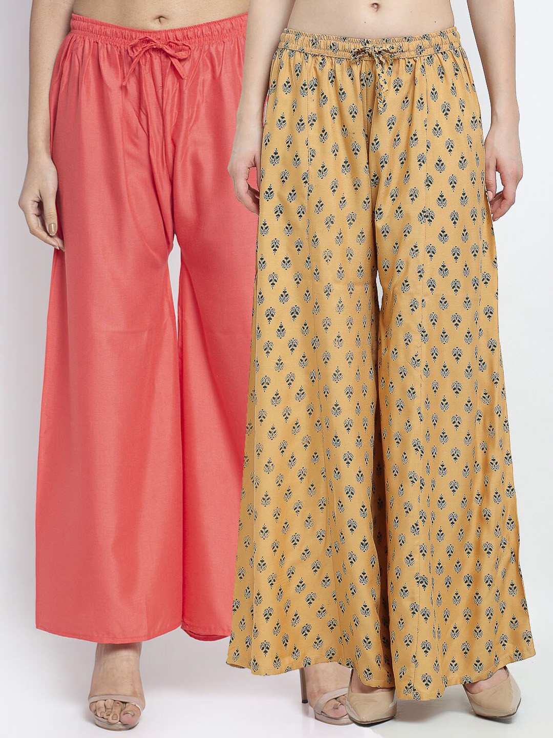 

GRACIT Women Peach & Tan 2 Knitted Ethnic Palazzos