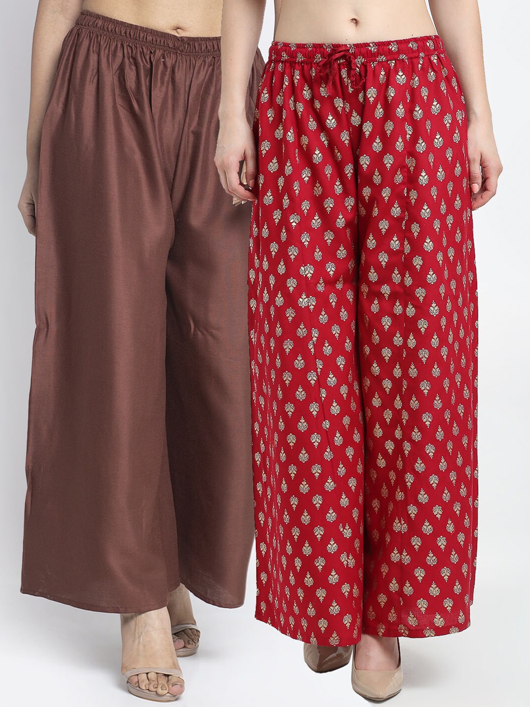 

GRACIT Women Pack Of 2 Brown & Maroon Ethnic Motifs Printed Knitted Ethnic Palazzos