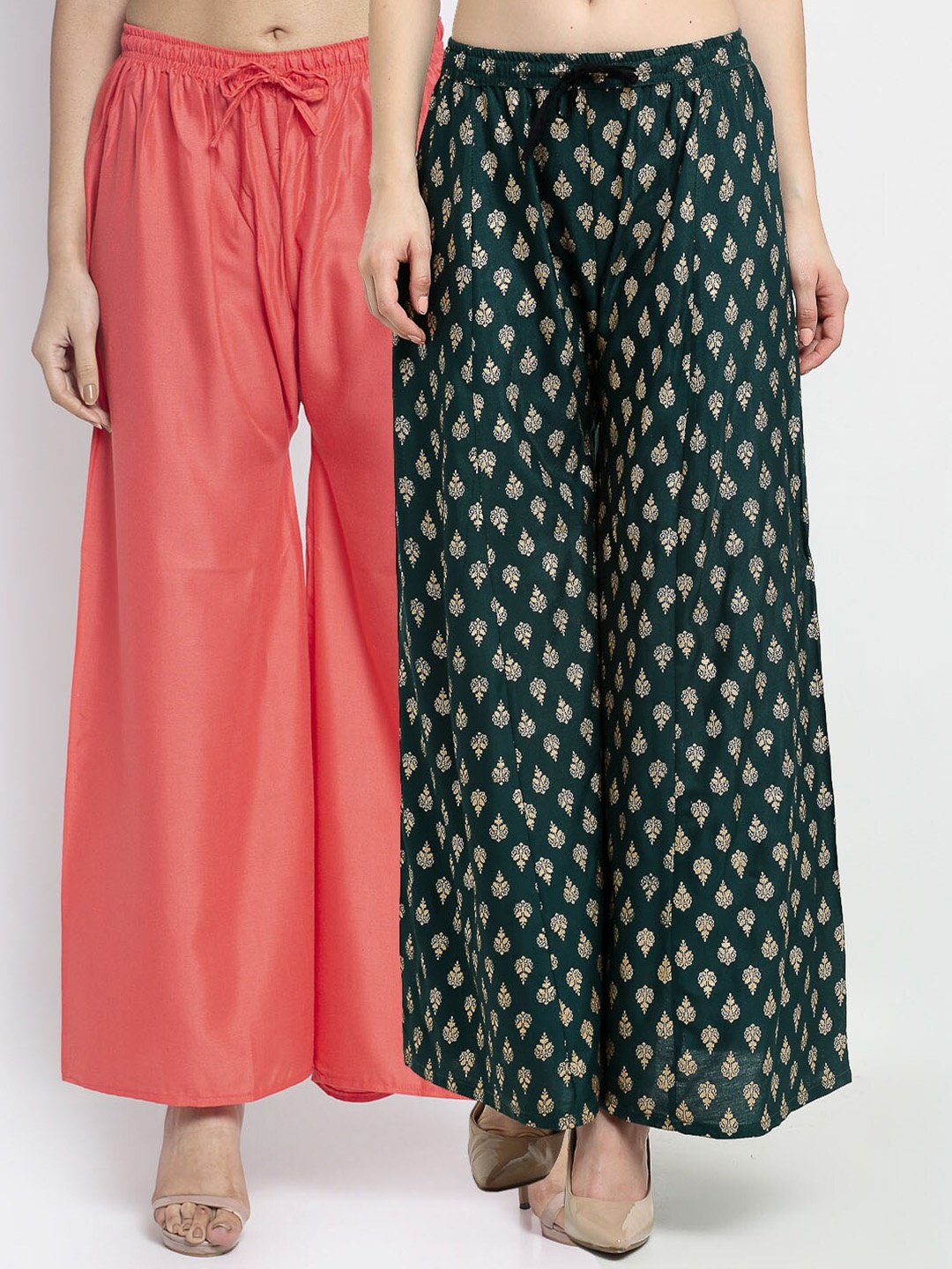 

GRACIT Women Orange & Green Set Of 2 Ethnic Motifs Printed Knitted Palazzos