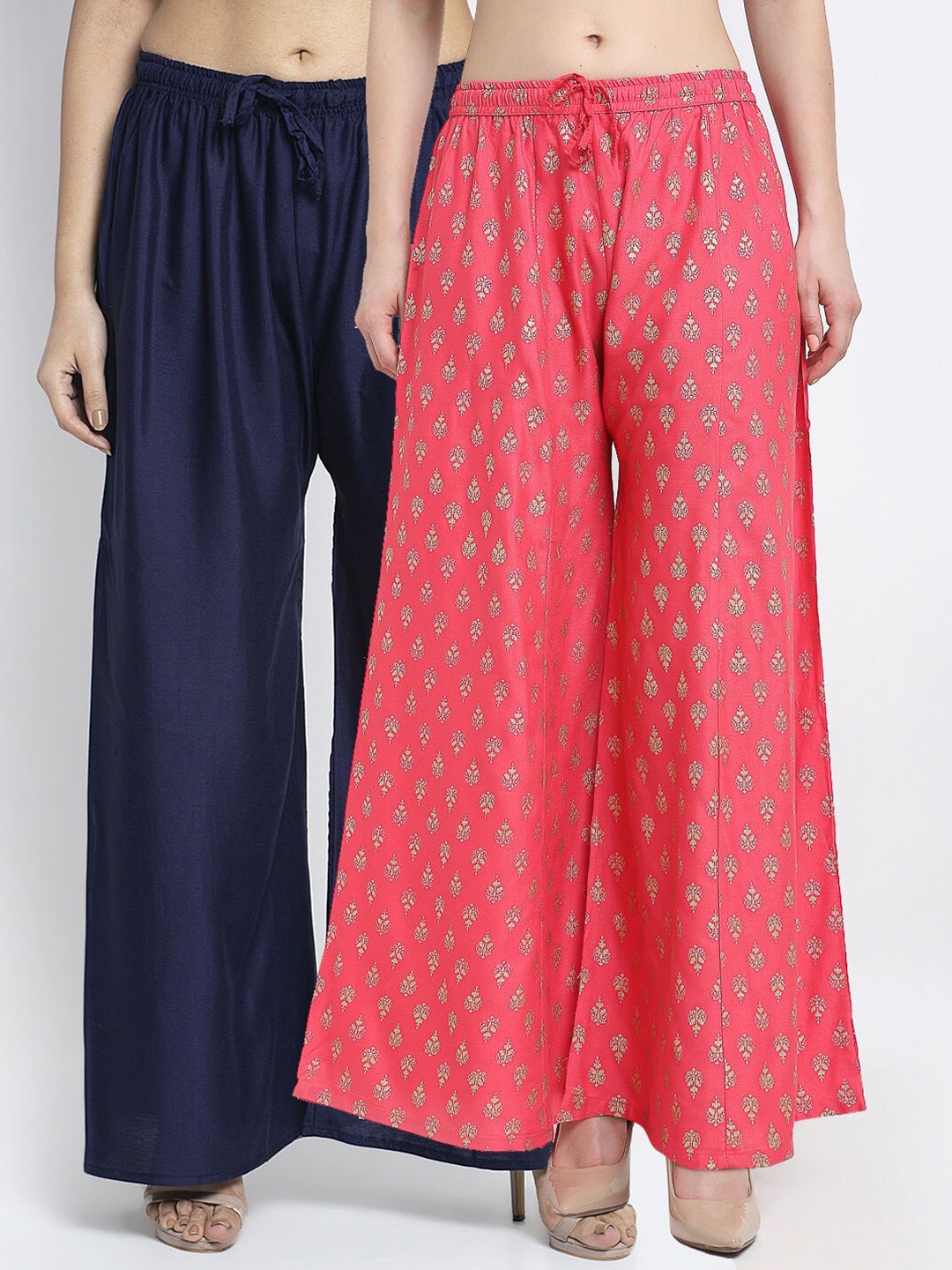 

GRACIT Women Pack Of 2 Printed Flared Palazzos, Navy blue