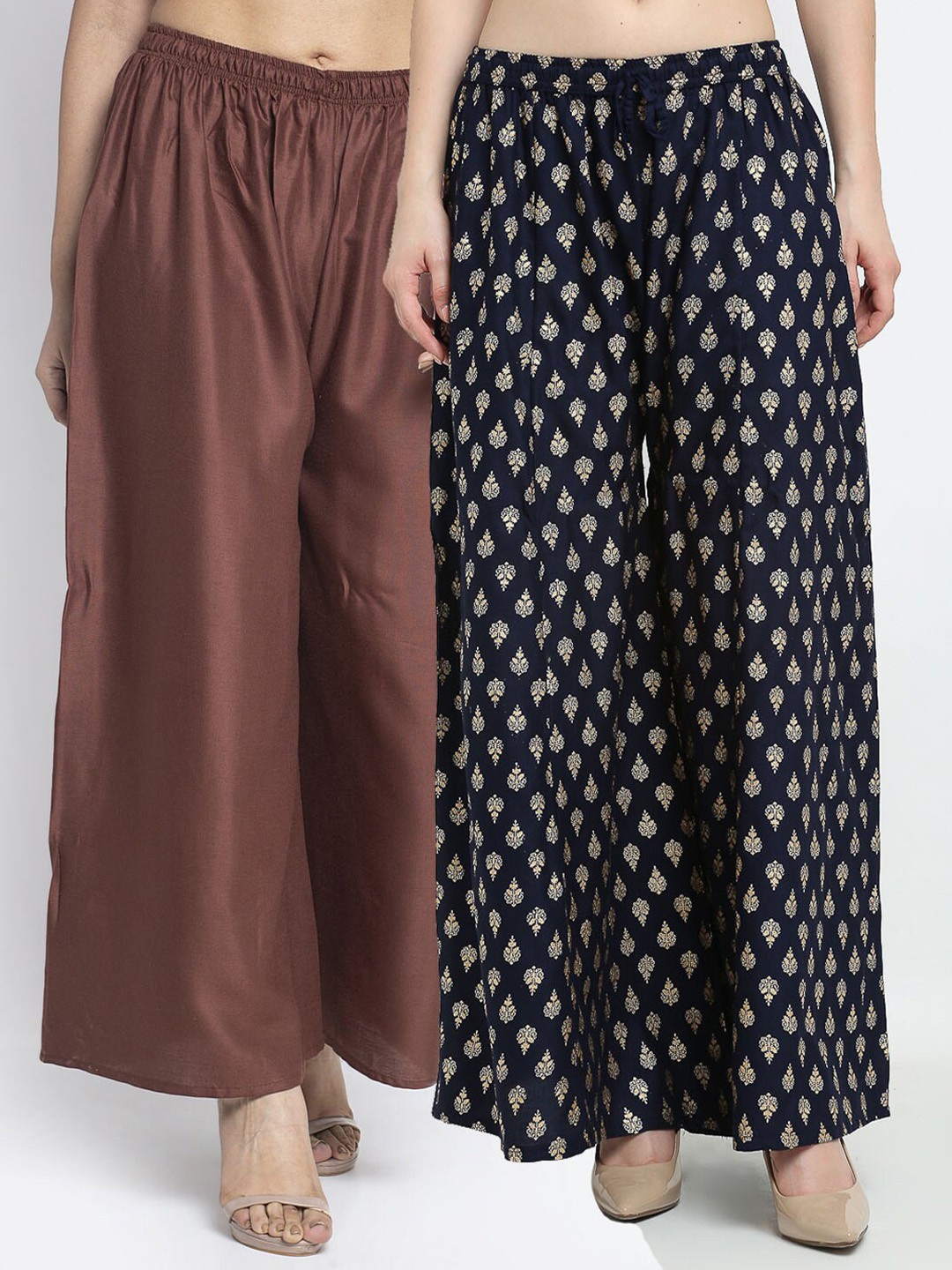 

GRACIT Women Pack of 2 Brown & Navy Blue Ethnic Palazzos