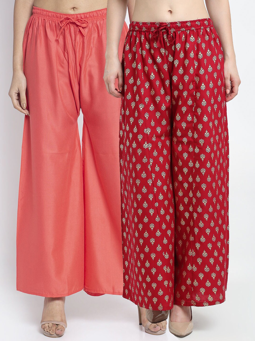 

GRACIT Women Pack Of 2 Flared Ethnic Palazzos, Orange