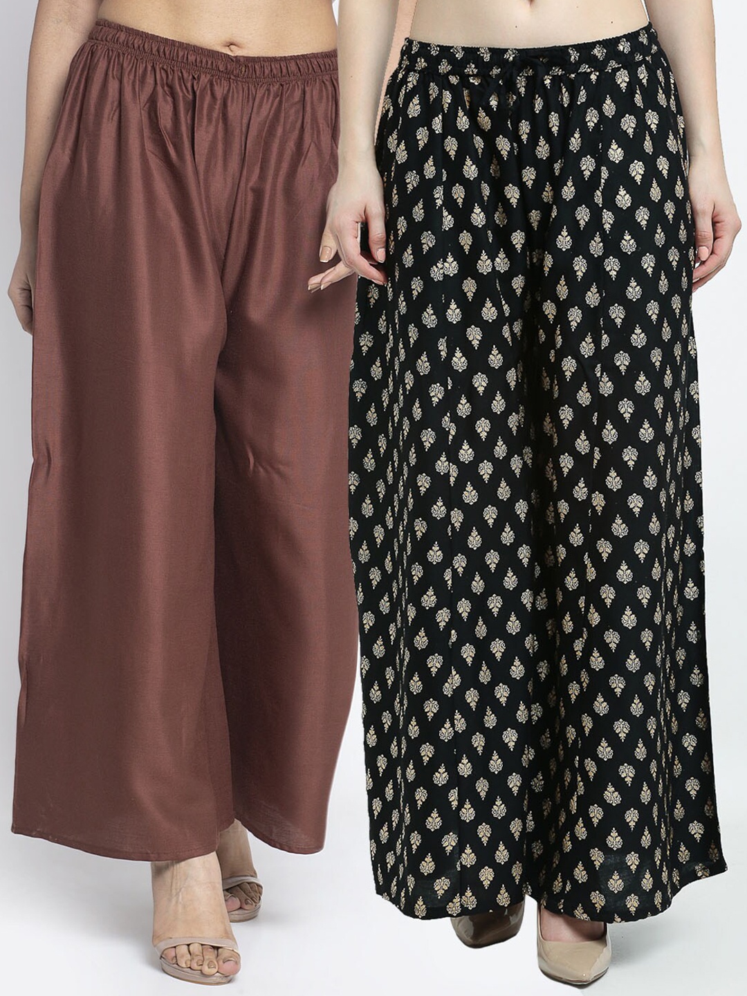 

GRACIT Women Set of 2 Brown & Black Ethnic Motifs Printed Knitted Palazzos
