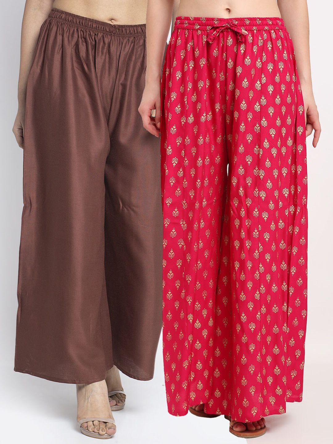 

GRACIT Women Pack Of 2 Flared Ethnic Palazzos, Brown