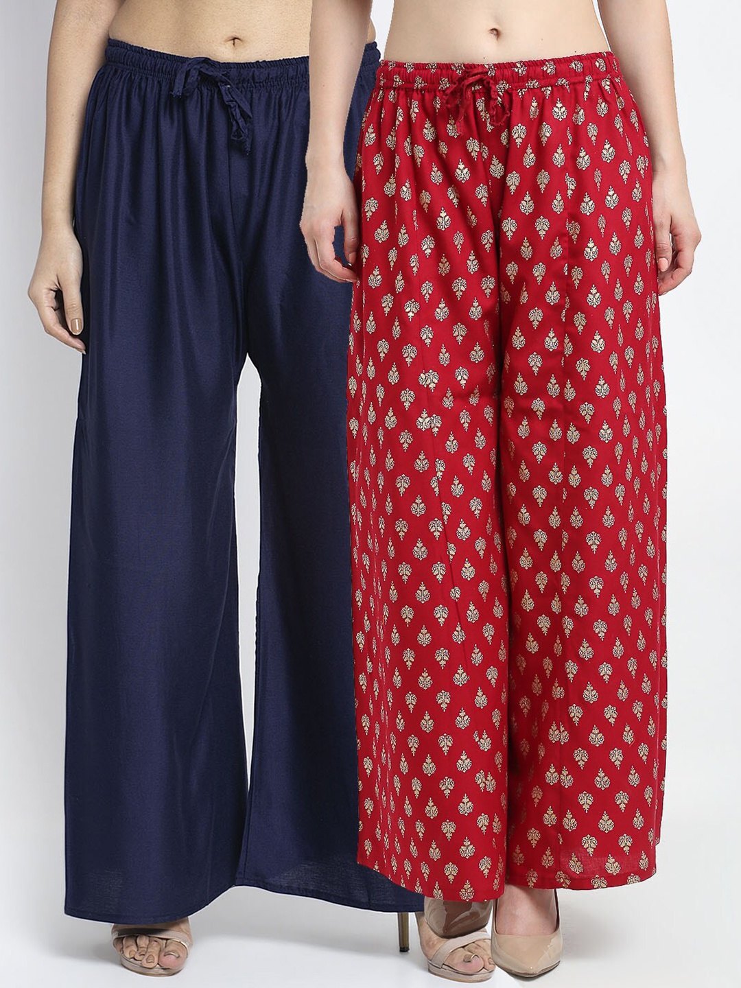 

GRACIT Women Pack of 2 Navy Blue & Maroon Ethnic Palazzos