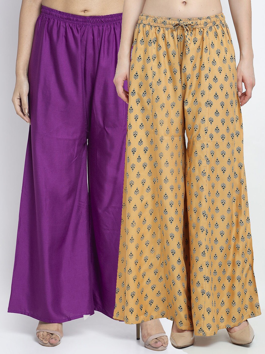 

GRACIT Women Pack Of 2 Printed Flared Palazzo, Purple