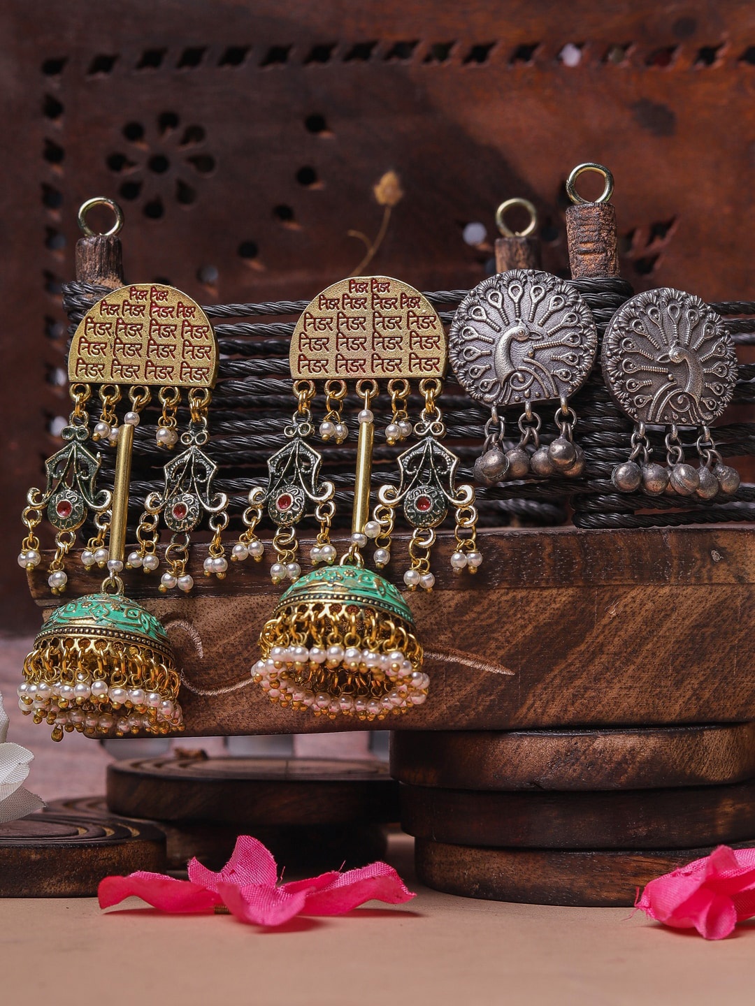 

DIVA WALK Pack Of 2 Gold & Silver-Toned Contemporary Jhumkas Earrings
