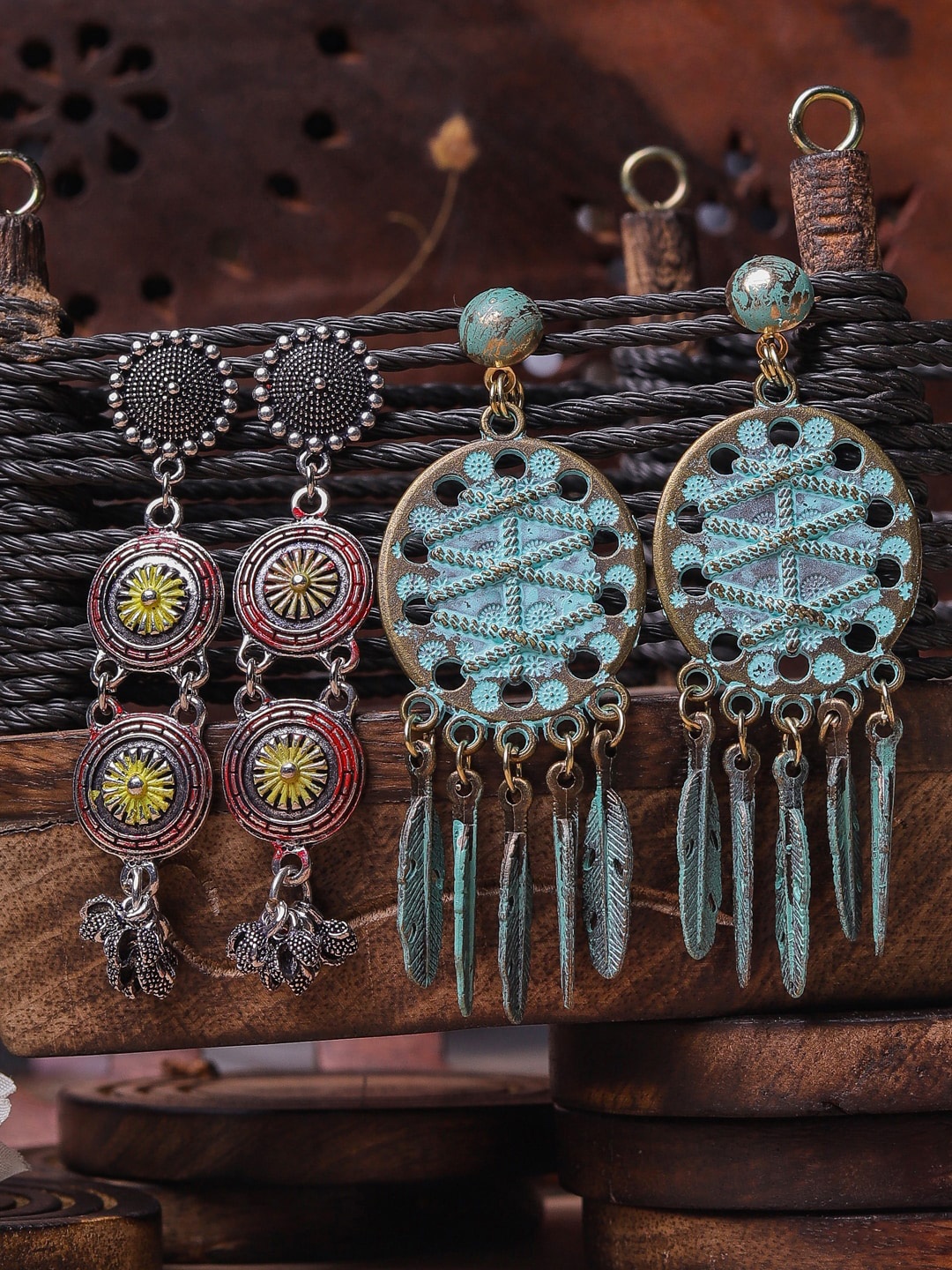 

DIVA WALK Silver-Toned Set Of 2 Contemporary Jhumkas Earrings