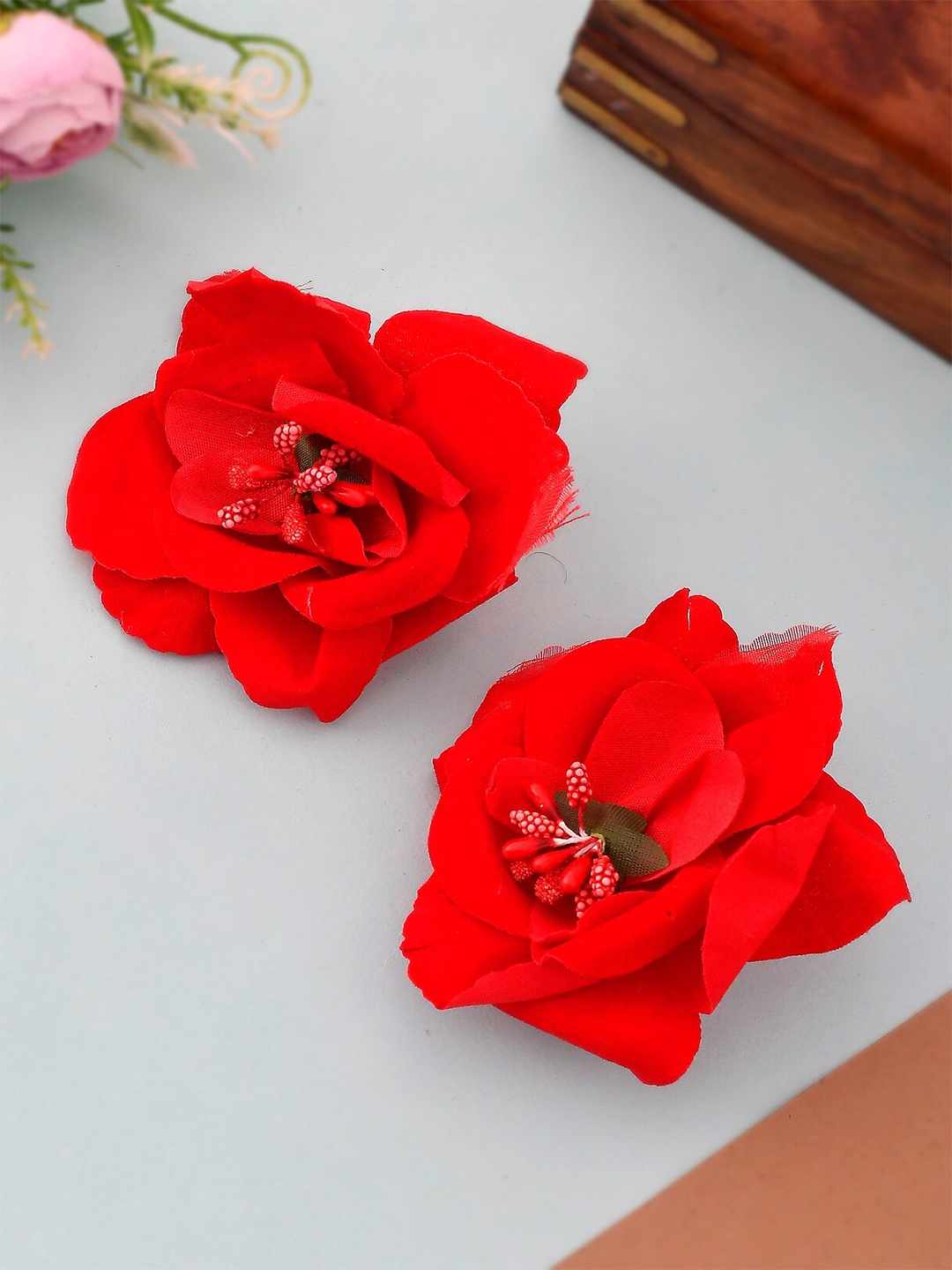 

Silvermerc Designs Women Red Set of 2 Flower Hair Accessory