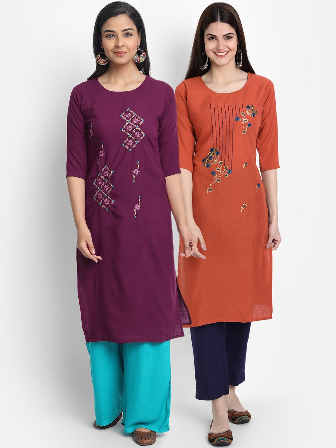 

7Threads Women Pack Of 2 Ethnic Motifs Embroidered Thread Work Kurtas, Multi