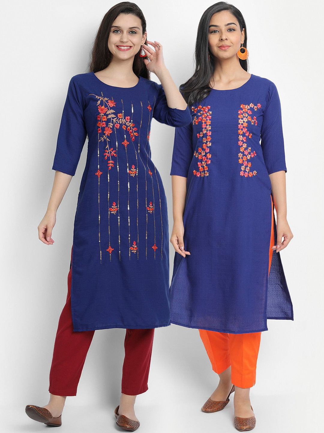 

7Threads Women Multicoloured Floral Dyed Flared Sleeves Thread Work Kurta, Multi