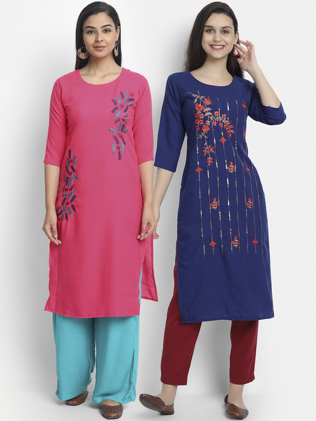 

7Threads Women Multicoloured Floral Embroidered Thread Work Kurta, Multi