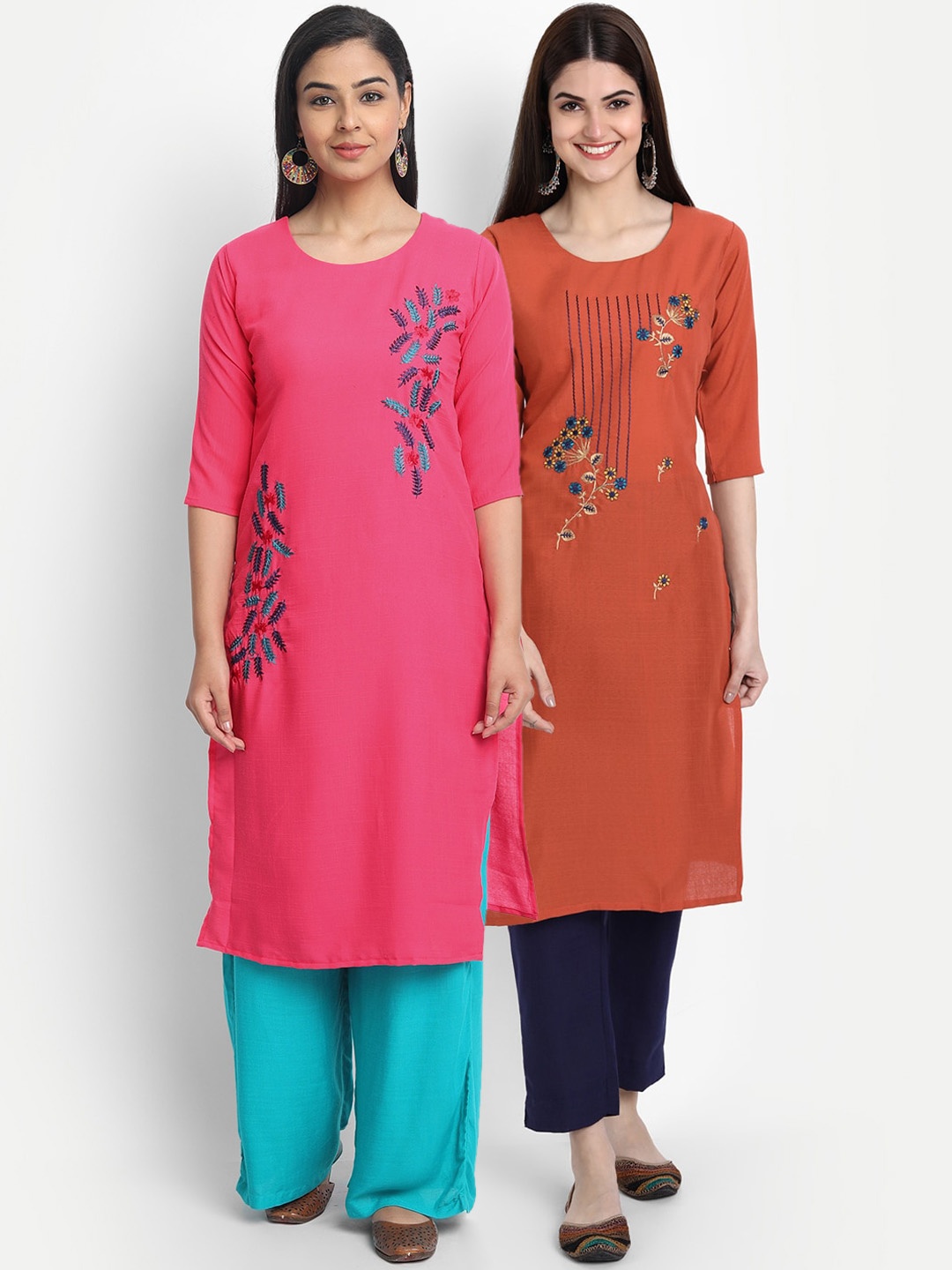 

7Threads Woman Multicoloured Floral Embroidered Patchwork Kurta, Multi