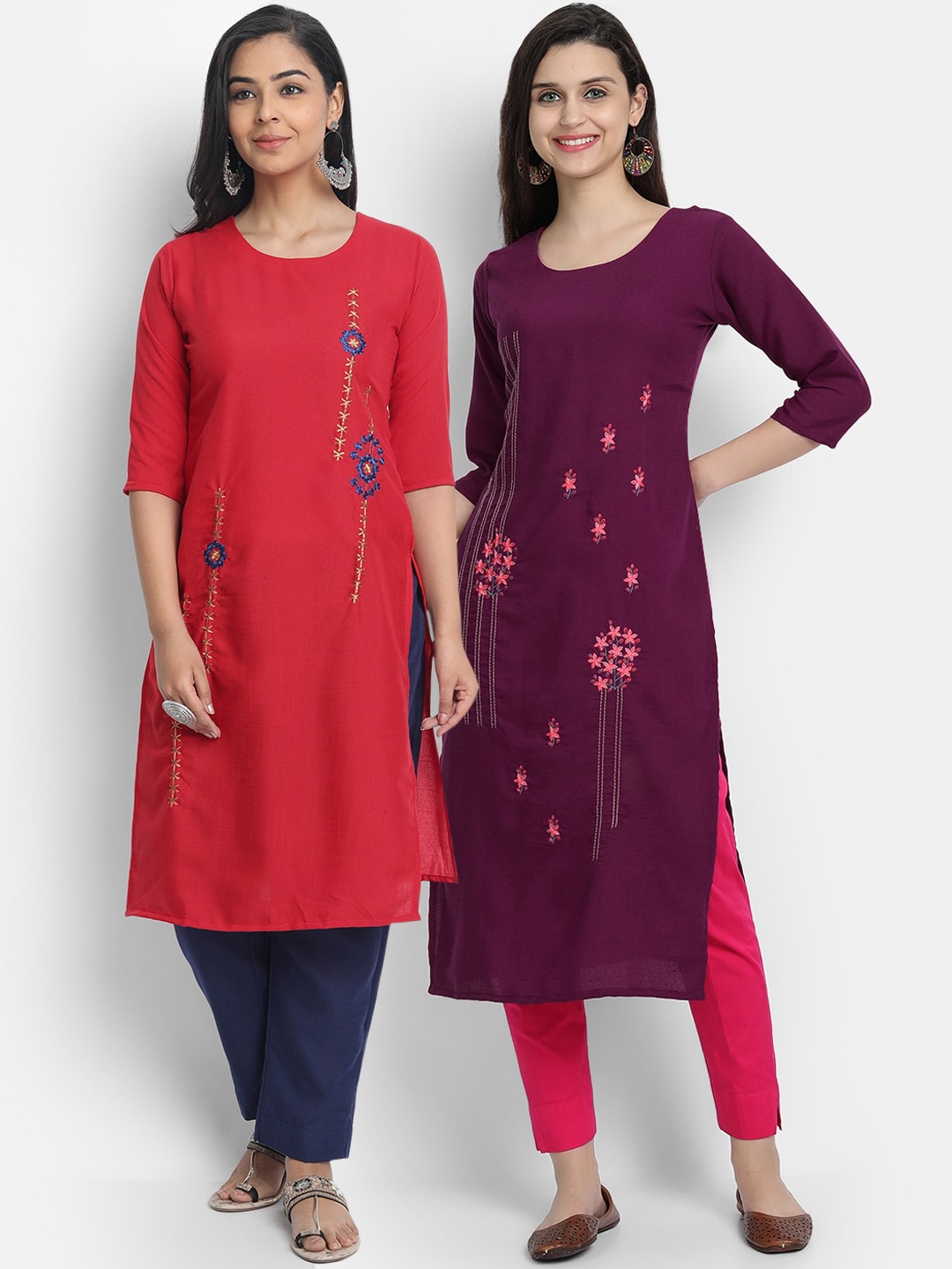 

7Threads Women Pack of 2 Ethnic Motifs Embroidered Thread Work Kurta, Multi