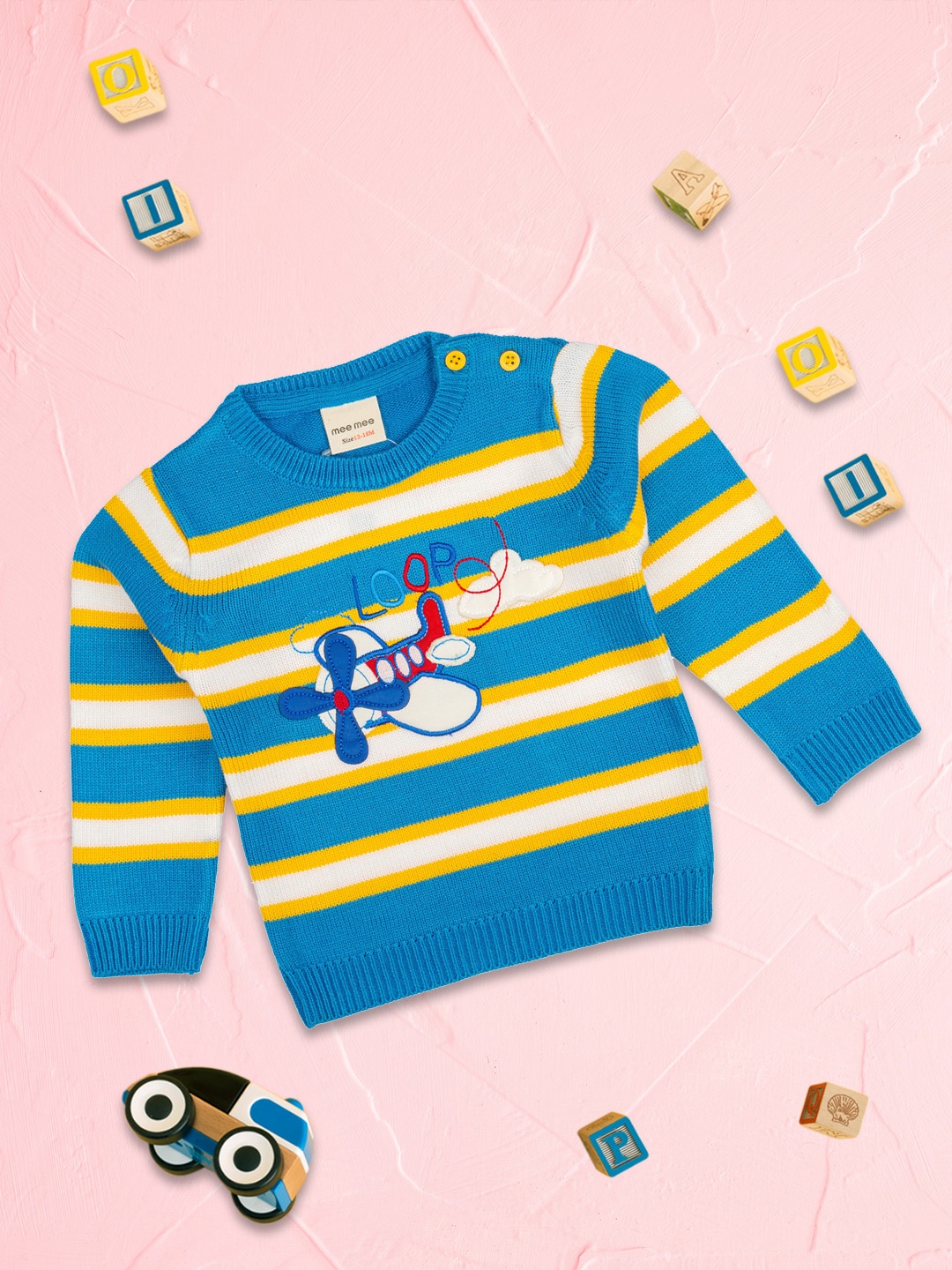 

MeeMee Boys Blue & Yellow Printed Pullover