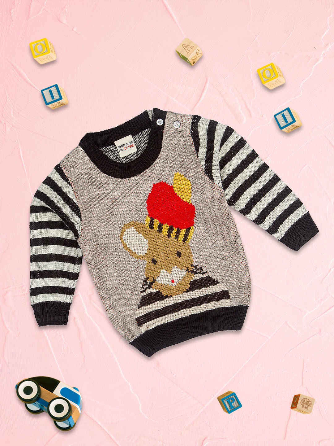 

MeeMee Boys Grey & White Printed Pullover