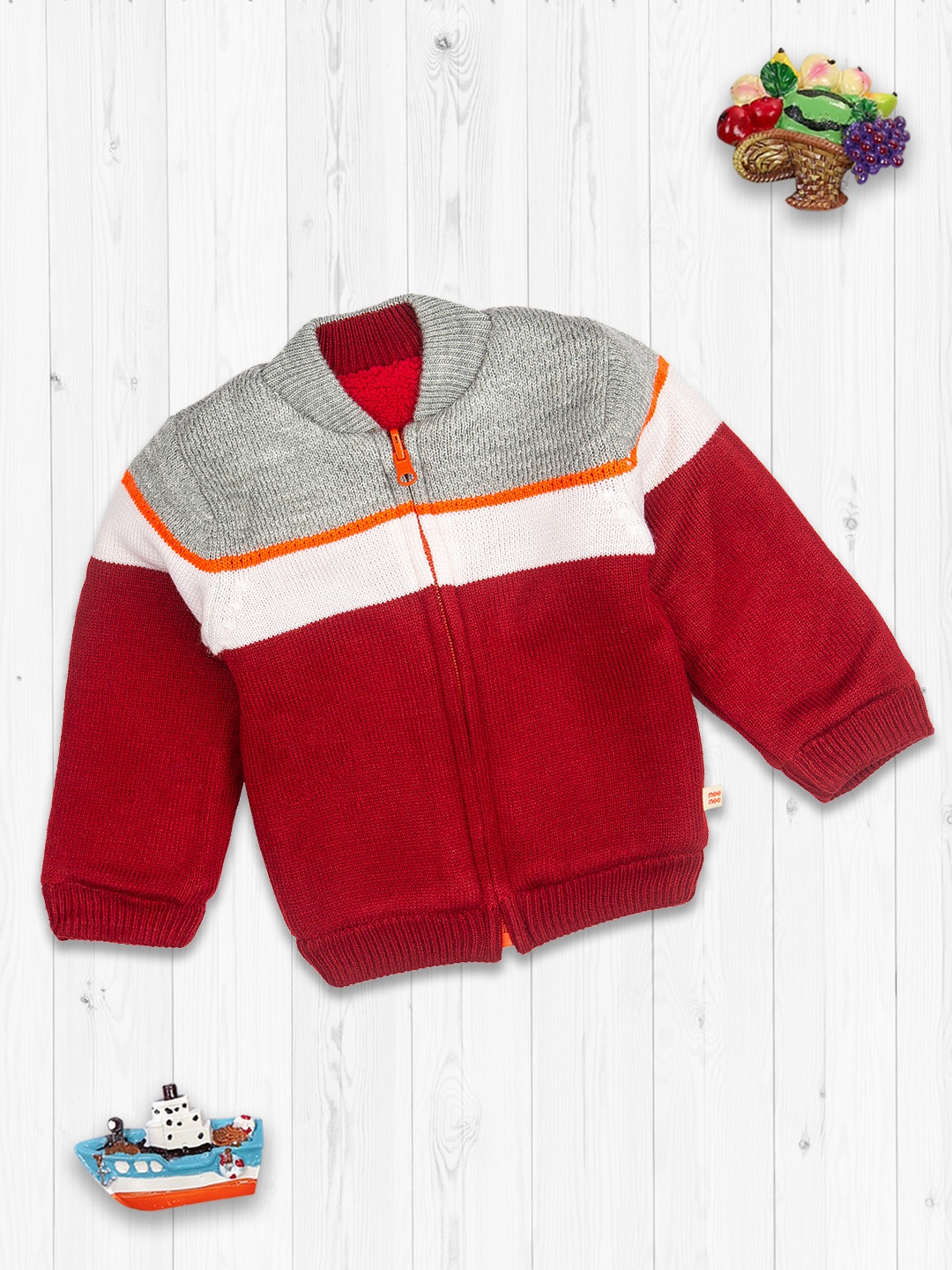 

MeeMee Boys Maroon & Grey Striped Front-Open