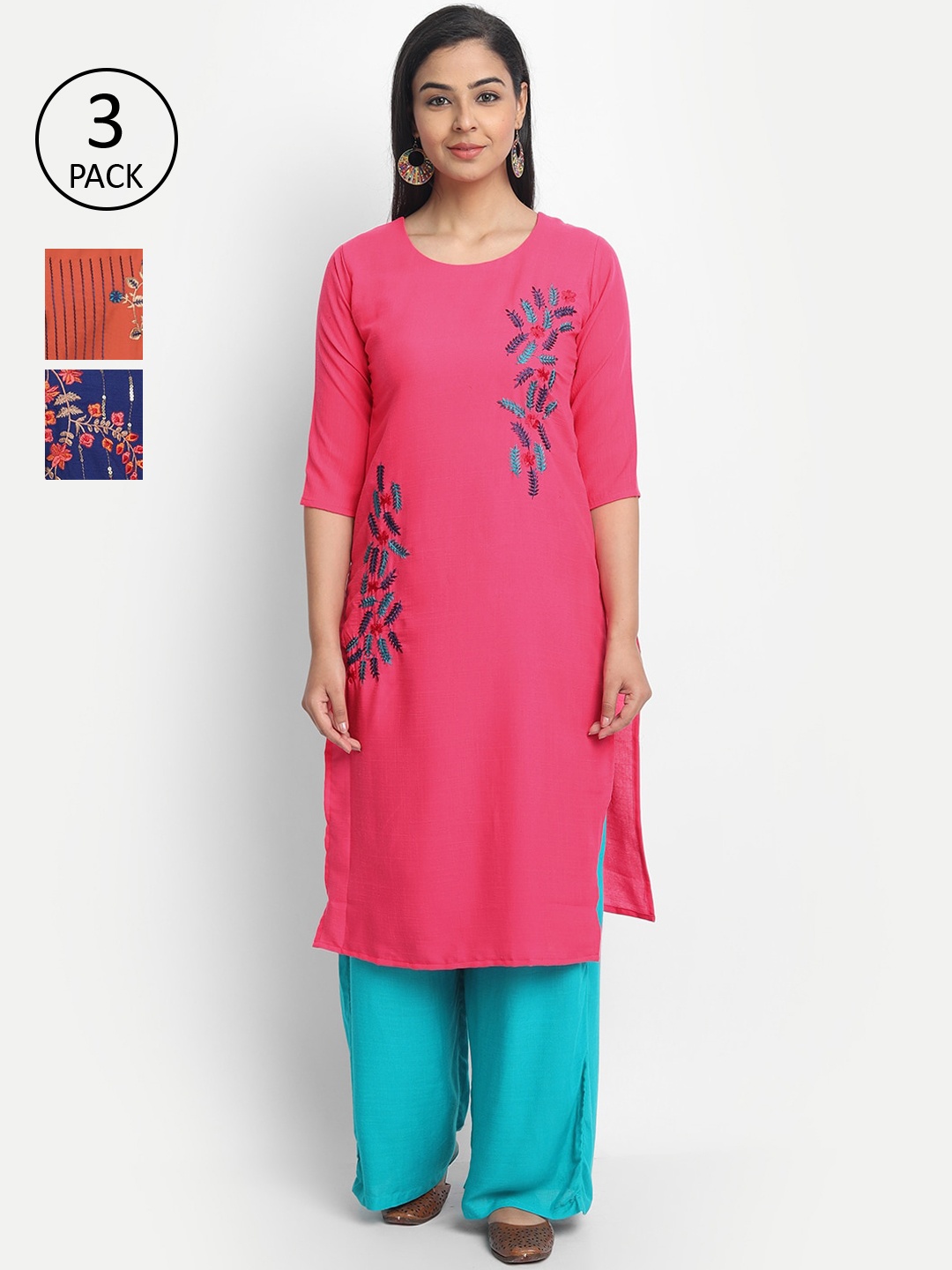 

7Threads Women Multicoloured Floral Embroidered Patchwork Kurta, Multi