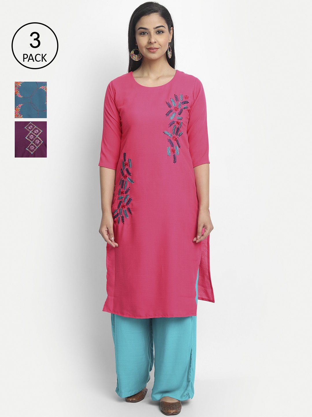 

7Threads Women Multicoloured Floral Embroidered Patchwork Kurta, Multi