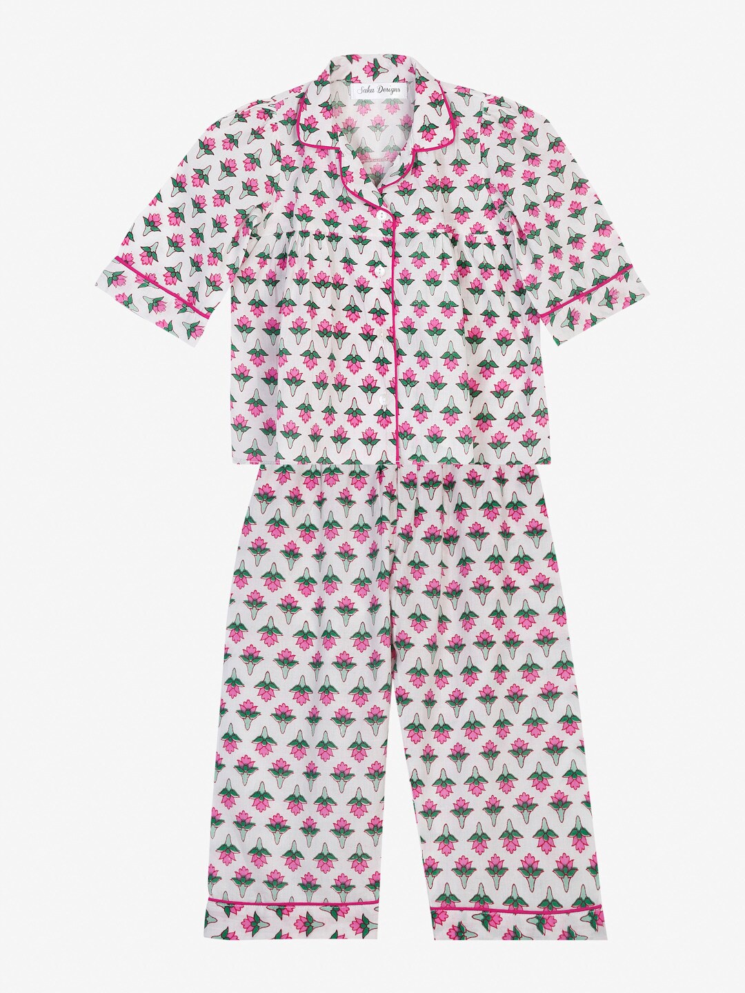 

SAKA DESIGNS Girls White & Pink Printed Pure Cotton Night suit