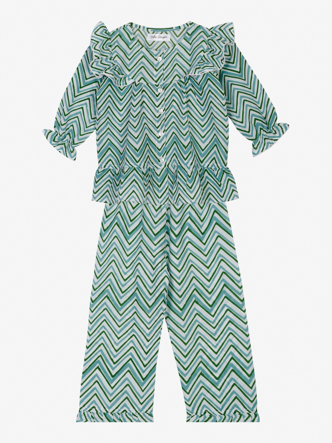 

SAKA DESIGNS Girls Blue & White Printed Night suit