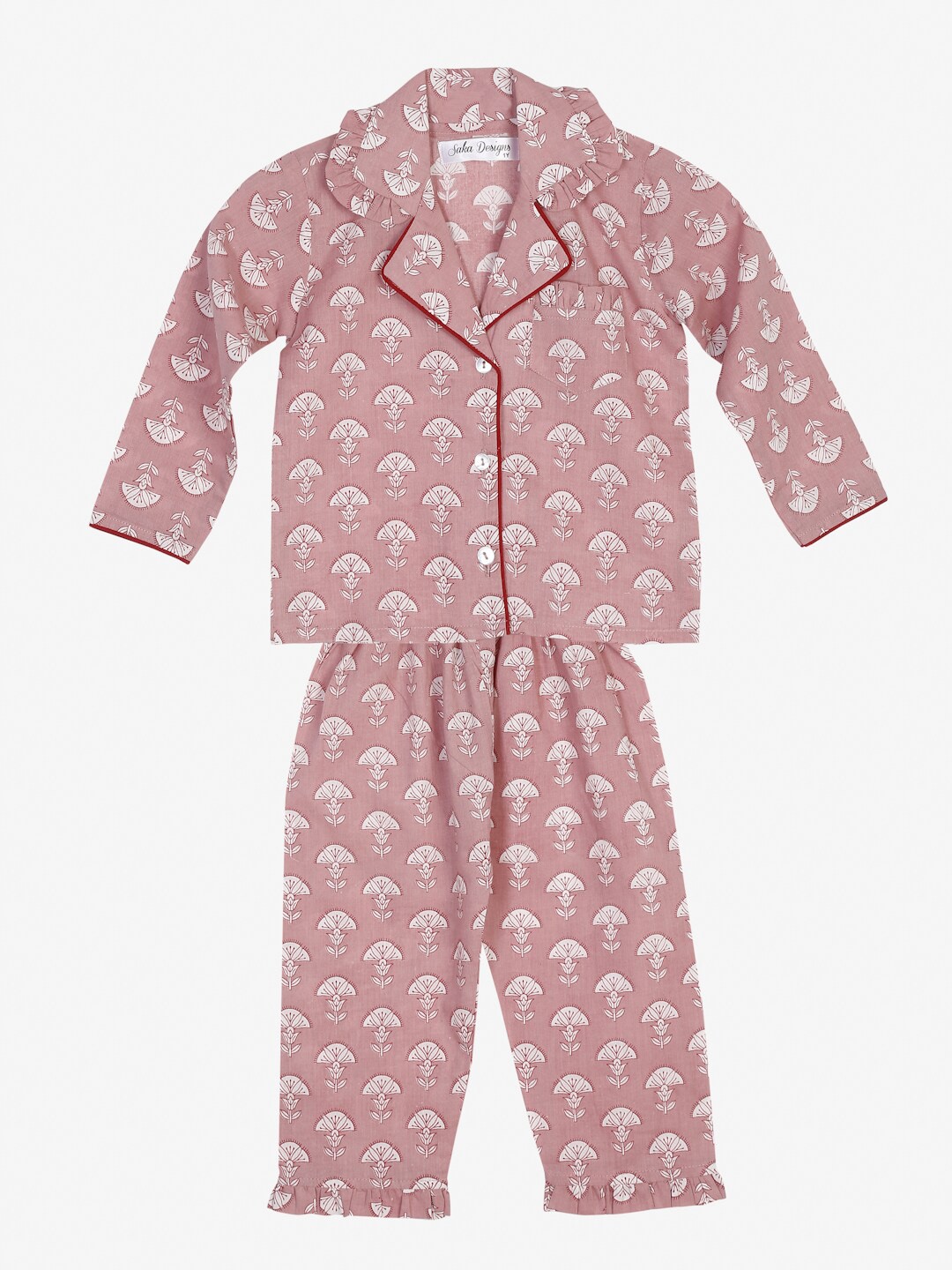

SAKA DESIGNS Girls Peach-Coloured Printed Cotton Nightdress