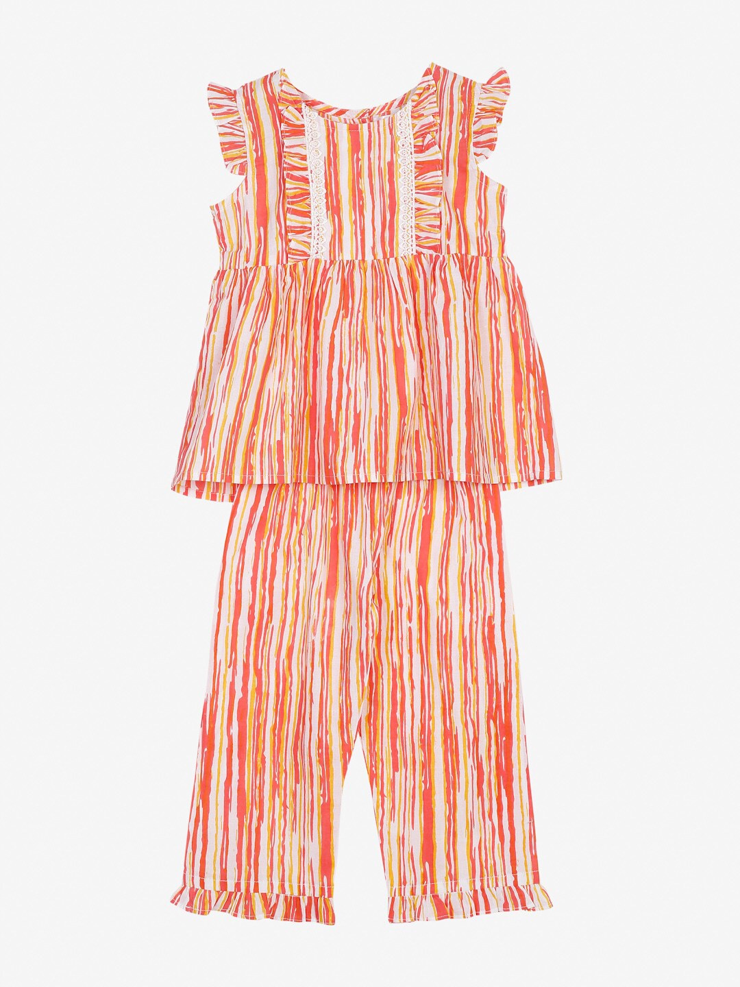 

SAKA DESIGNS Girls Peach & White Printed Pure Cotton Night Suit