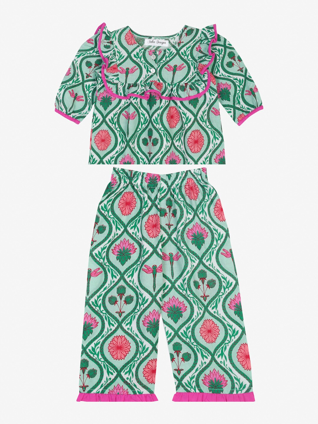 

SAKA DESIGNS Girls Lime Green Printed Nightdress