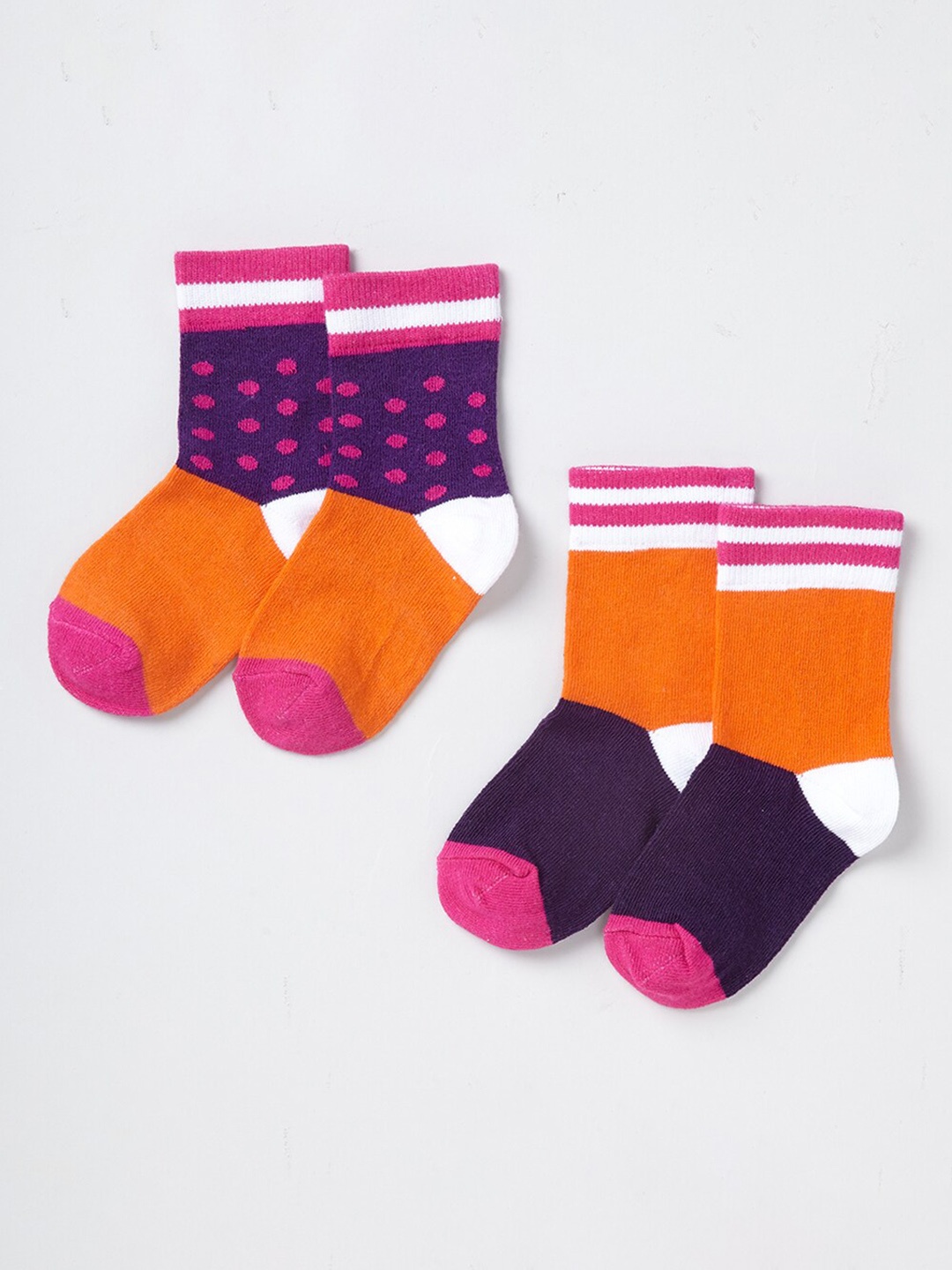 

Ed-a-Mamma Girls Pack Of 2 Purple & Orange Patterned Pure Cotton Socks