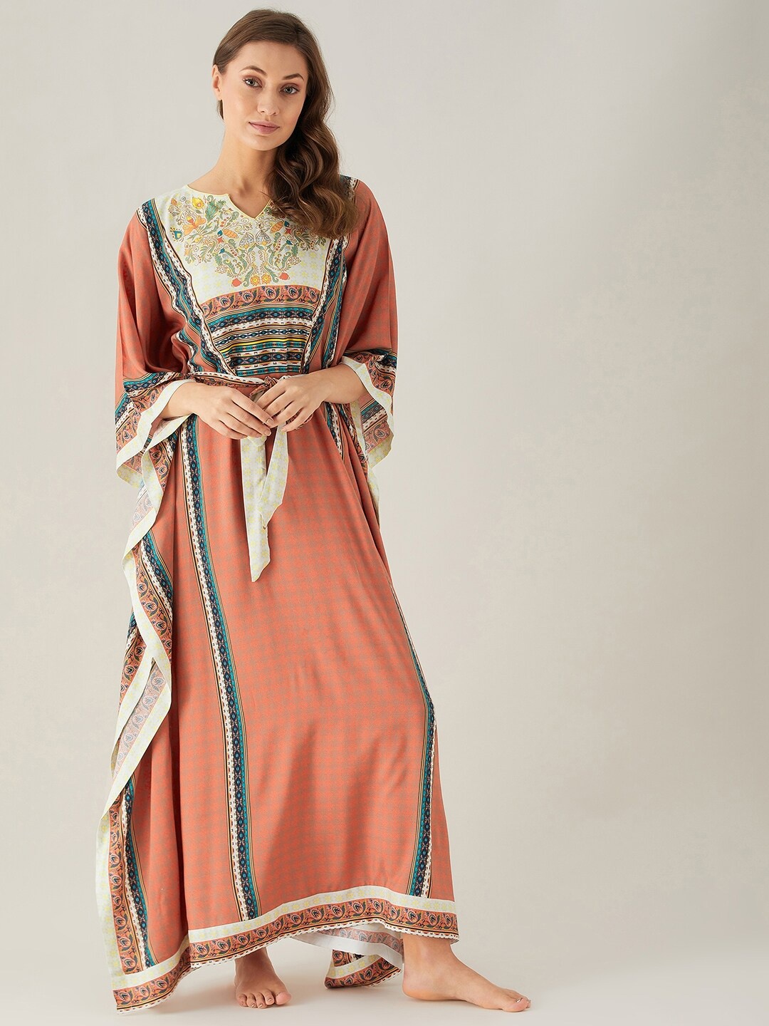 

The Kaftan Company Rust Orange Printed Kaftan Maxi Nightdress