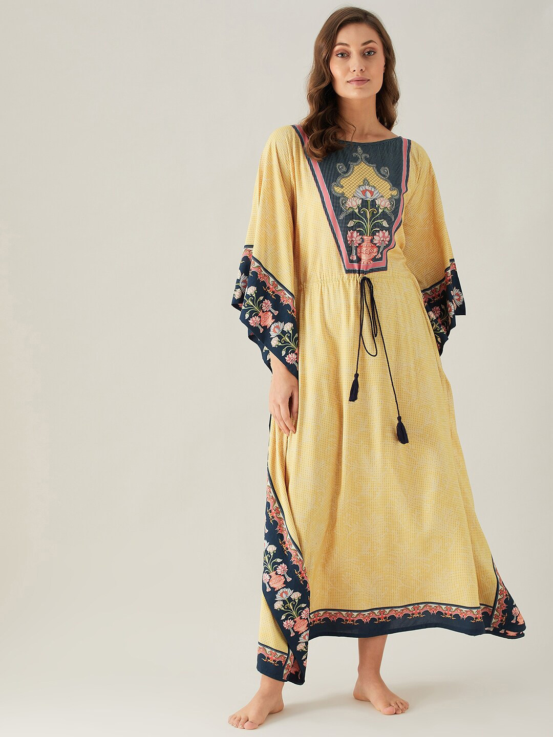 

The Kaftan Company Yellow Printed Maxi Nightdress