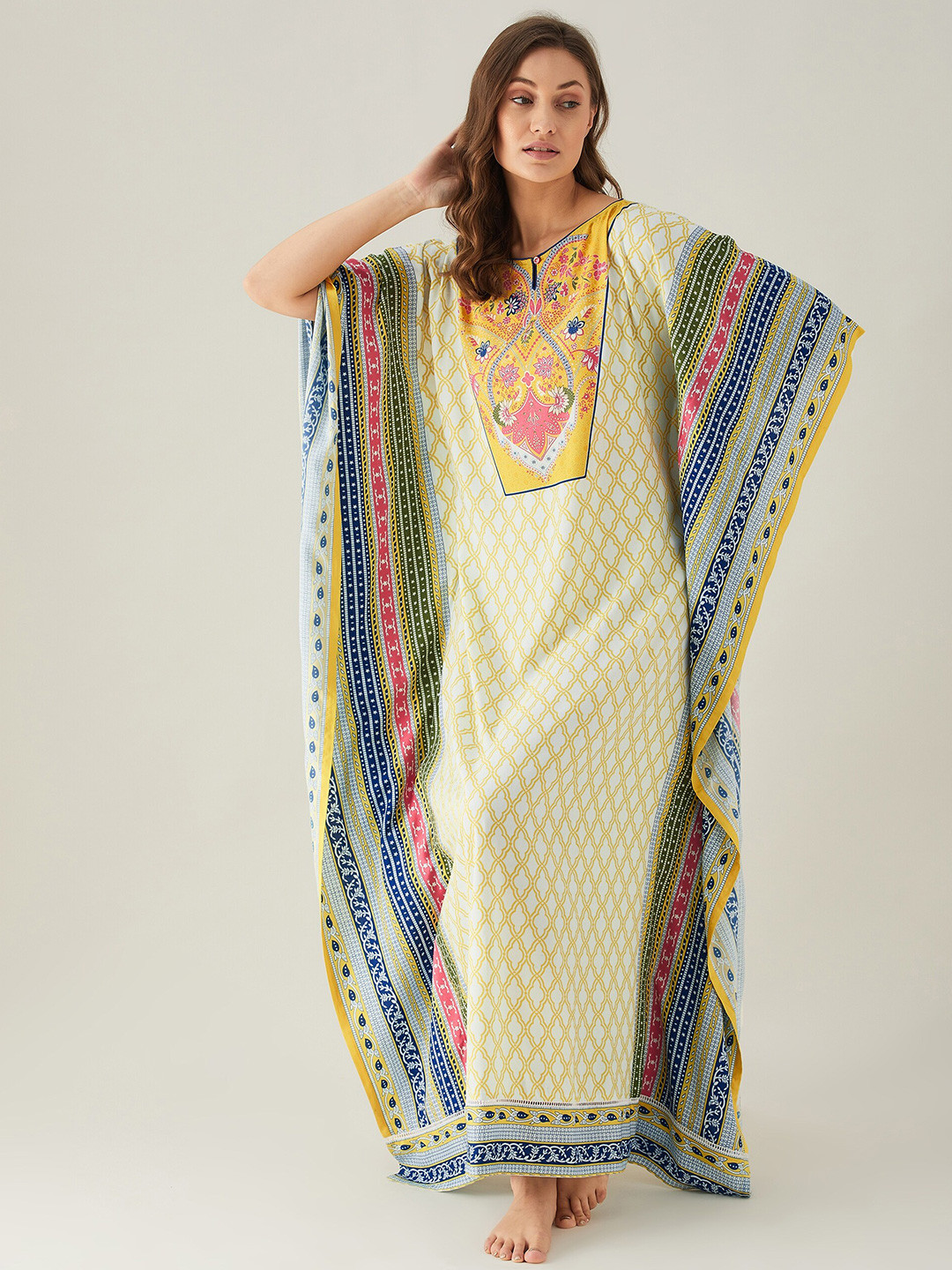 

The Kaftan Company White Printed Maxi Nightdress