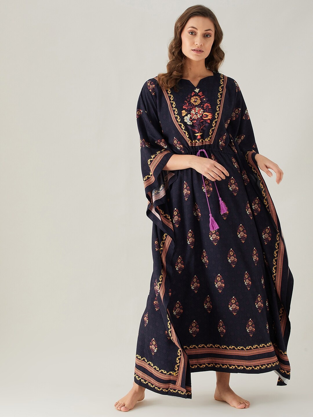 

The Kaftan Company Black Printed Maxi Nightdress
