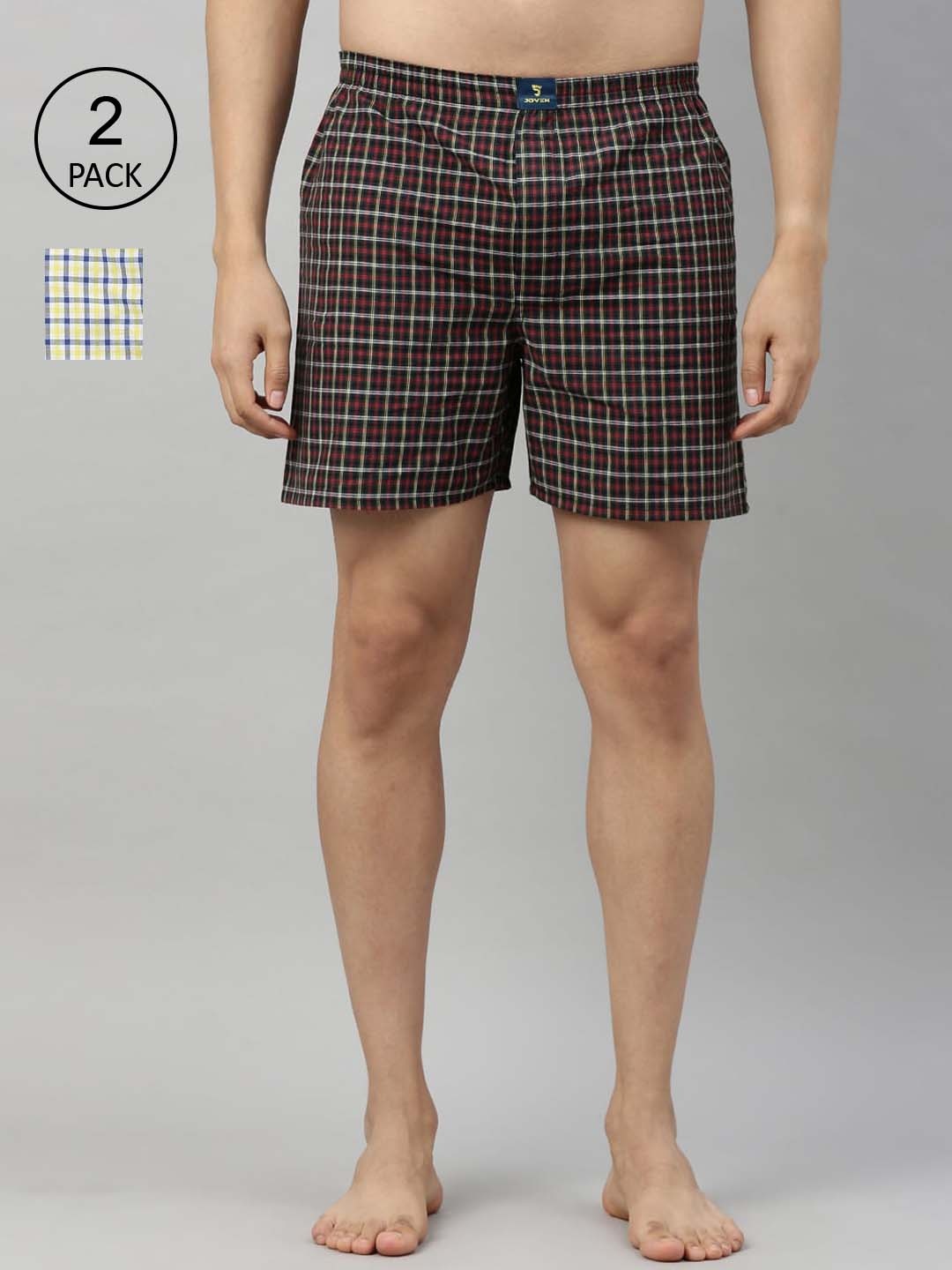 

Joven Men Pack Of 2 Checked Pure Cotton Boxers, Multi