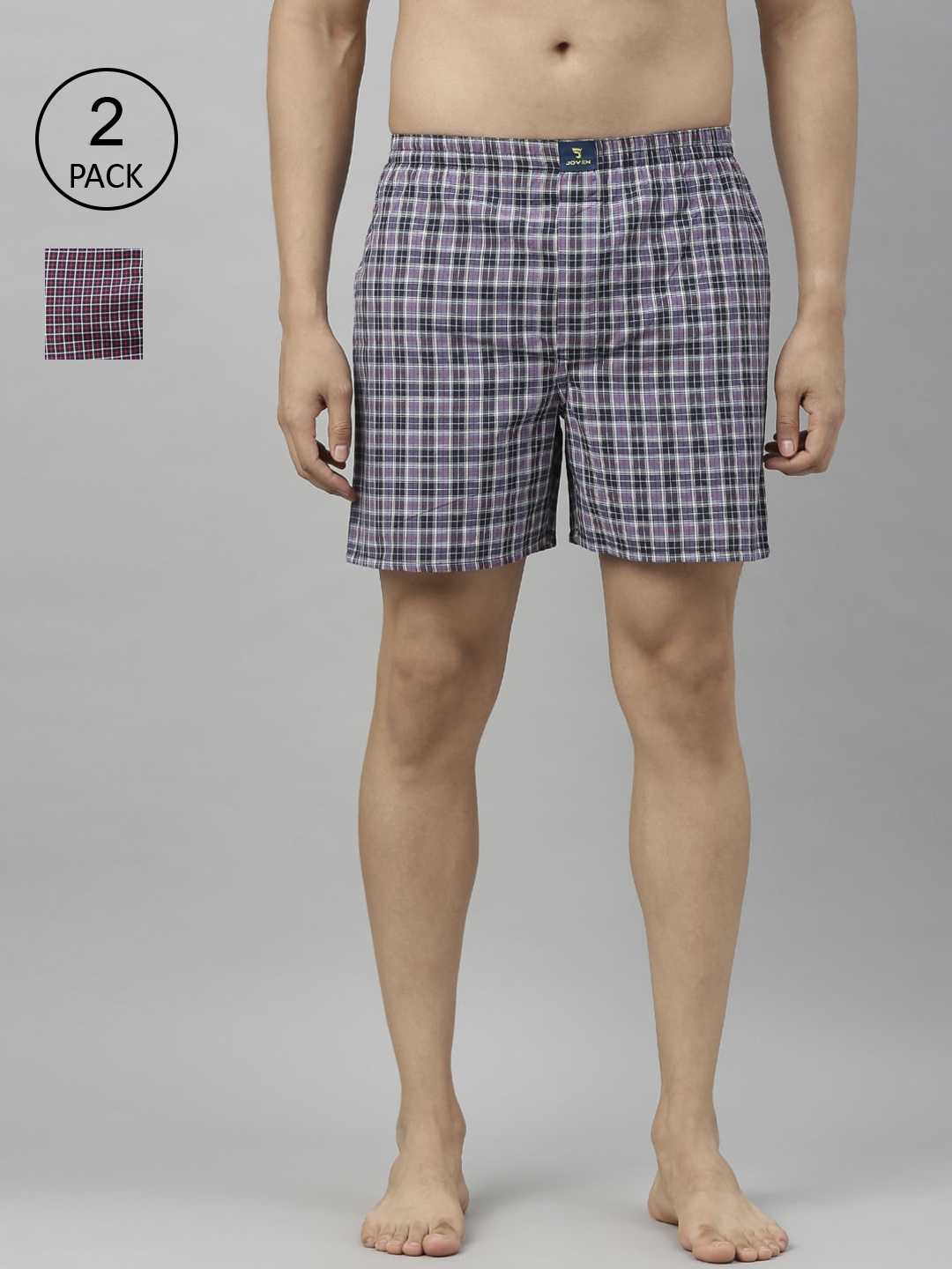 

Joven Men Pack Of 2 Checked Pure Cotton Boxers JB2CV020, Red