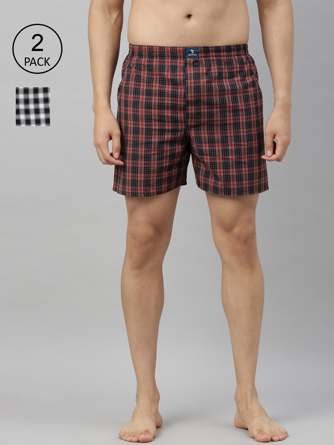 

Joven Pack Of 2 Men Checked Pure Cotton Boxers JB2CV010, Red