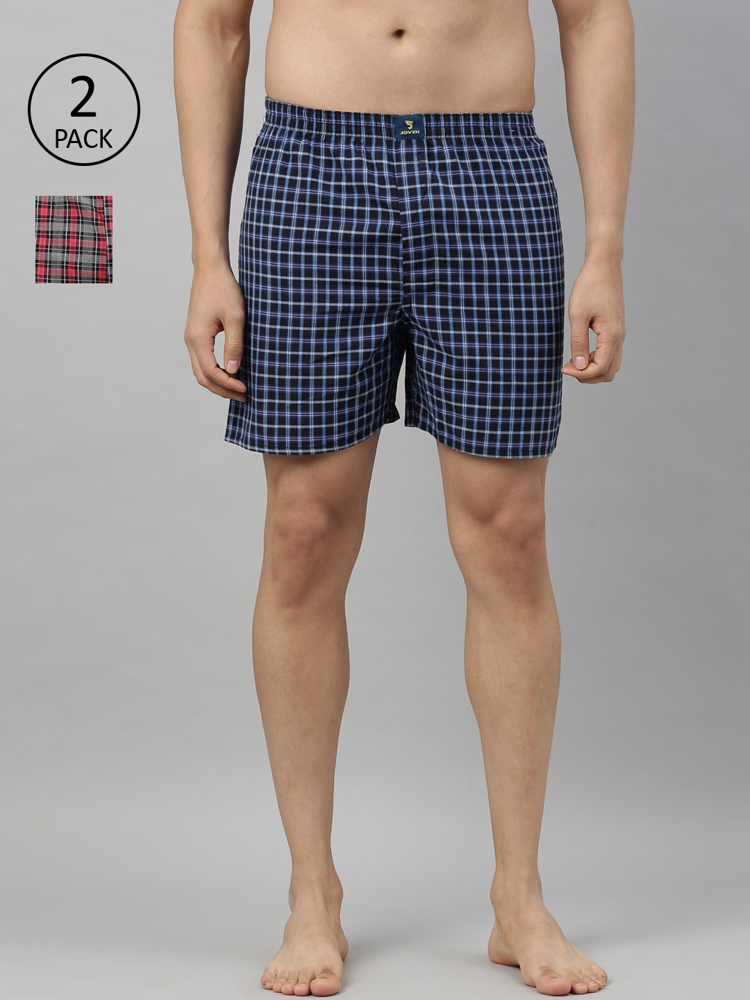 

Joven Men Pack Of 2 Checked Pure Cotton Boxers JB2CV009, Black