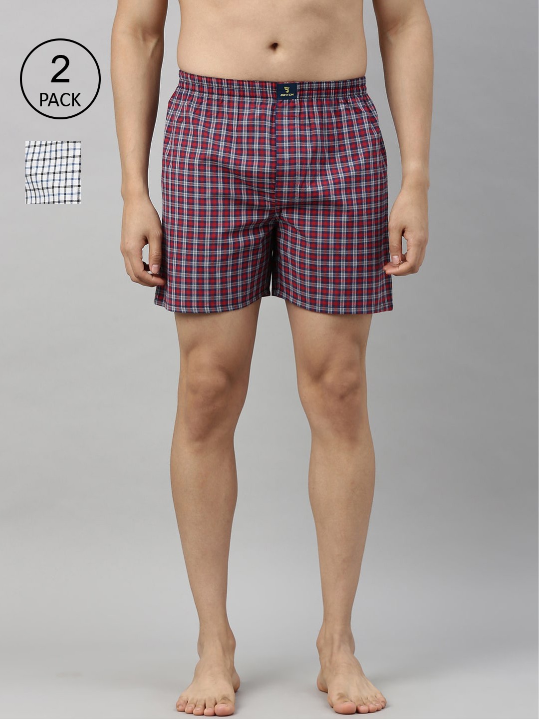 

Joven Men Pack Of 2 Checked Pure Cotton Boxer JB2CV012, White