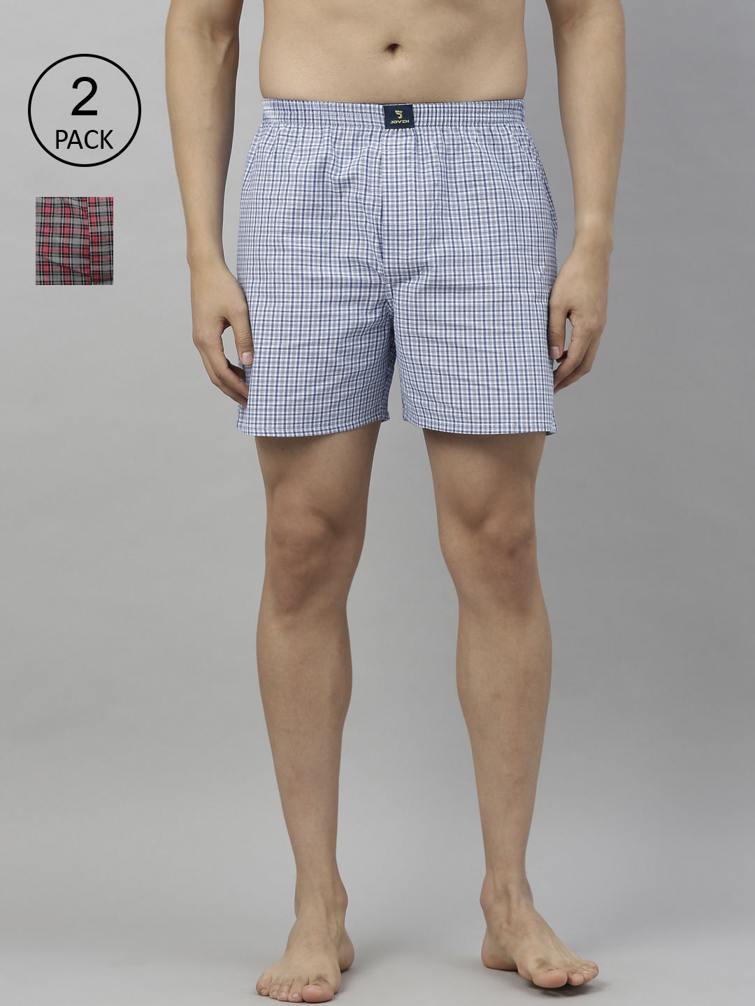 

Joven Pack Of 2 Men Checked Pure Cotton Boxers JB2CV018, Red
