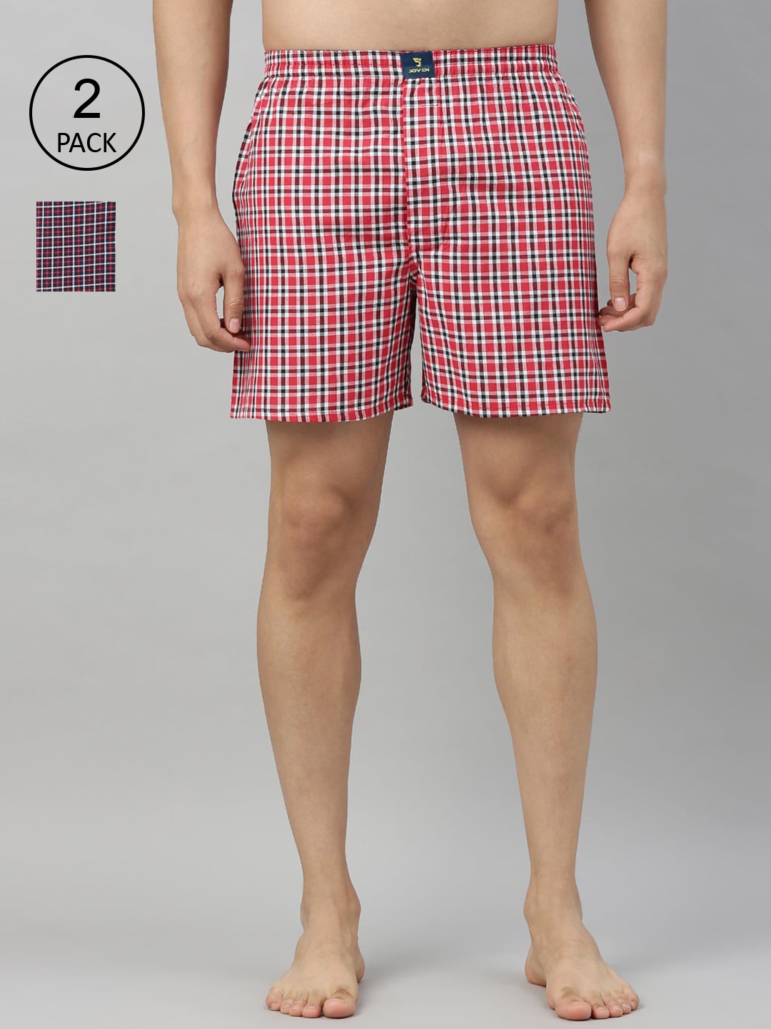 

Joven Men Pack Of 2 Checked Pure Cotton Boxers JB2CV017, Red