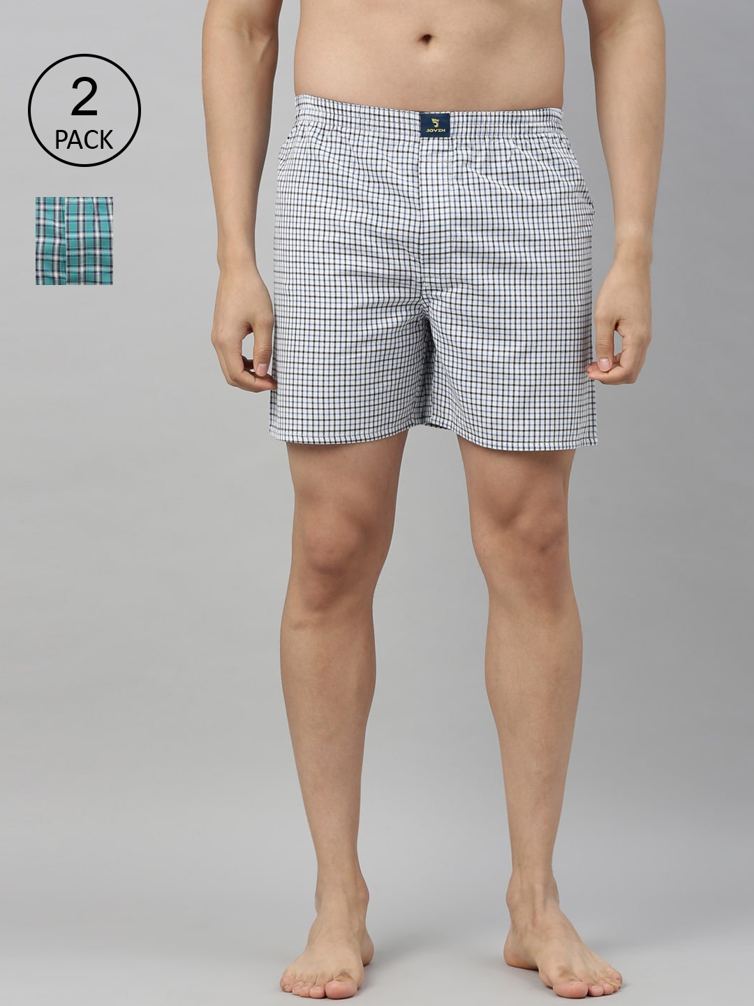 

Joven Men Pack Of 2 Checked Pure Cotton Boxers JB2CV005, Sea green