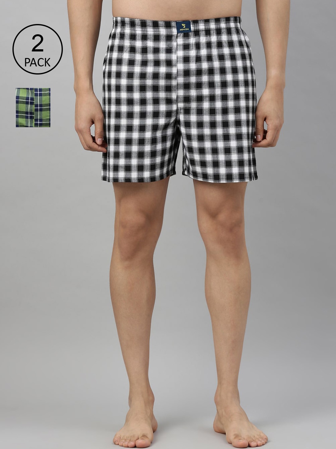 

Joven Men Set of 2 Green & White Checked Pure Cotton Boxer JB2CV014, Multi
